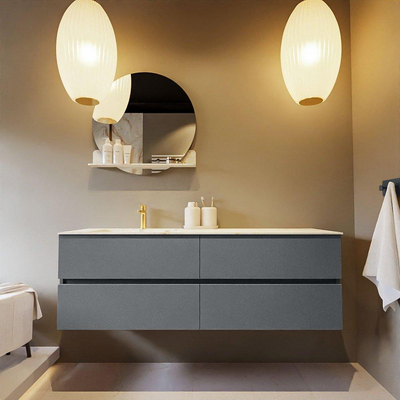 Mondiaz VICA-DLUX ensemble de meuble de salle de bain - 150cm - meuble sous-vasque plata - 4 tiroirs - lavabo encastré cloud gauche - 1 trou de robinet - version haute de 60cm - frape