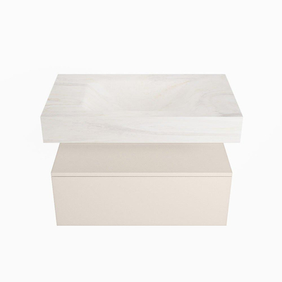 Mondiaz ALAN-DLUX Ensemble de meuble - 80cm - meuble Linen mat - 1 tiroir - Lavabo Cloud Ostra suspendu - vasque Centre - 1 trou de robinet