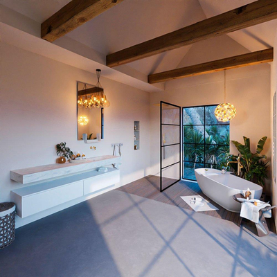 MONDIAZ ALAN - DLUX Ensemble de meuble de salle de bains - 200cm - meuble bas - Talc - 2 tiroirs - lavabo suspendu - vasque à droite - 0 trous de robinet - Opalo
