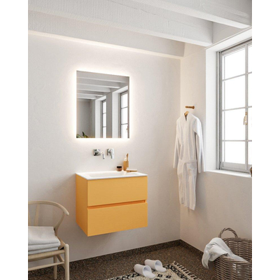 MONDIAZ VICA Ensemble de meuble salle de bain - 60cm - 2 tiroirs - lavabo Cloud au centre - 0 trous de robinet - solid surface ocre