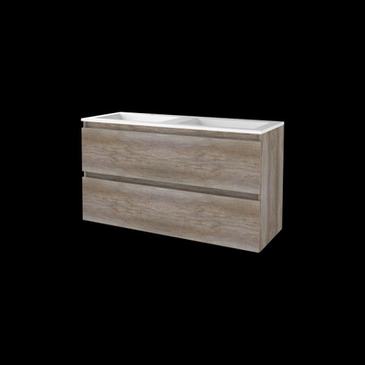 Basic-Line Start 46 ensemble de meubles de salle de bain 120x46cm sans poignée 2 tiroirs vasque acrylique 2 trous de robinetterie mfc scotch oak