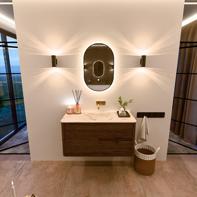 Mondiaz CIRO-DLUX Badkamermeubelset - 100x45x50cm - Solid surface wastafel Nata - 1 wasbak Midden - zonder kraangaten - 2 lades - Dusk