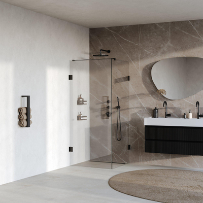BRAUER Void Carving Cabine de douche - 90x90x200cm - porte battante - revêtement de verre - réversible - verre clair - noir mat