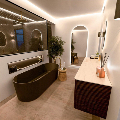 Mondiaz CIRO-DLUX Badkamermeubelset - 180x45x50cm - Solid surface wastafel Meli - 1 wasbak Links - 1 kraangat - 4 lades - Walnut