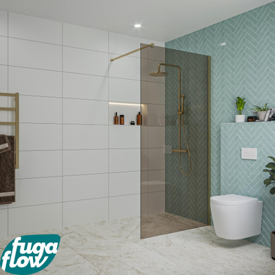 FugaFlow Eccelente Vetro inloopdouche badkamer - 100x200cm - rookglas - wandarm - geborsteld messing