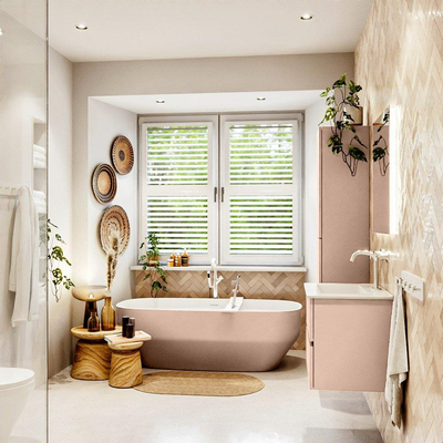 MONDIAZ VICA Ensemble meuble de salle de bains - 60cm - meuble sous-vasque rosee - 2 tiroirs - lavabo denia central - 1 trou de robinet - version haute 60cm - blanc brillant