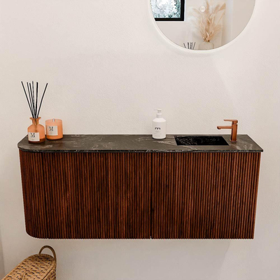Mondiaz JOYA-DLUX 101.6cm toiletmeubel - ronding links kleur Ruby - Wastafel FAYE positie Rechts 1 kraangat kleur Lava.