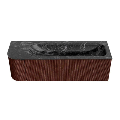 Mondiaz KURVE-DLUX Badkamermeubelset - 145x46x40cm - 1 lade - 1 deur - wastafel solid surface - rechts - 2 kraangaten - Ruby