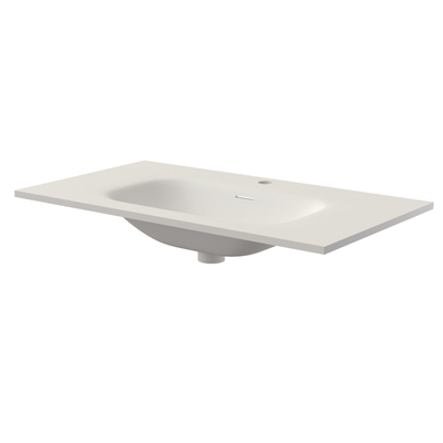 Saniclass Flow Vasque à poser sur meuble - 81x46x1.5cm - trop-plein - 1 cuve au centre - 1 trou de robinet - solid surface blanc mat