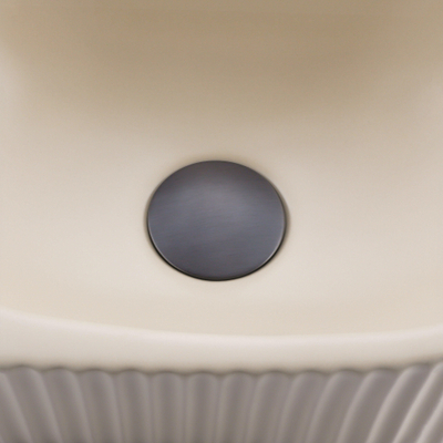 QeramiQ Fuente Ensemble de Lavabo - 40x21.5x12cm - strié - demi-rond - sans trou pour robinet - céramique - ensemble de robinet gunmetal - bouchon de vidange - siphon abaissé - beige