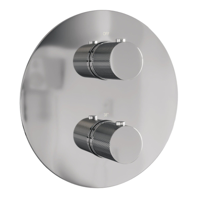 BRAUER Chrome Carving douche thermostatique encastrée - 3 voies - rond - ensemble 87 - douche principale de 20 cm - bras mural courbé - douchette à main - flexible de douche - barre de douche intégrée - chrome