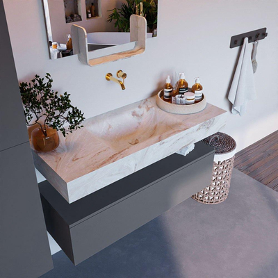 Mondiaz ALAN-DLUX Ensemble de meuble - 110cm - meuble Plata mat - 1 tiroir - Lavabo Cloud Frappe suspendu - vasque Centre - 0 trous de robinet