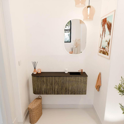 Mondiaz JOYA 111.6cm toiletmeubel - ronding links kleur Dusk - Wastafel FAYE positie Rechts 1 kraangat kleur Urban.