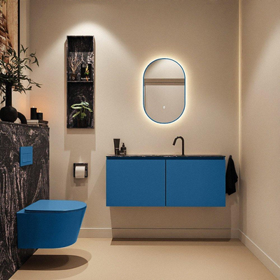 MONDIAZ TURE-DLUX meuble de toilette 120 cm Jeans. EDEN lavabo Lava position centrale. Avec 1 trou de robinet.