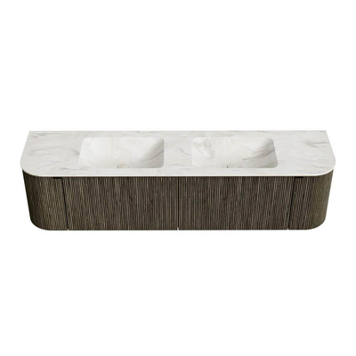 Mondiaz KURVE-DLUX Badkamermeubelset - 180x46x40cm - 2 lade - 2 deuren - wastafel solid surface - dubbel - 2 kraangaten - Shadow
