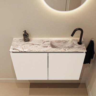 MONDIAZ TURE-DLUX 80cm toiletmeubel Talc. EDEN wastafel Glace positie rechts. Met 1 kraangat.