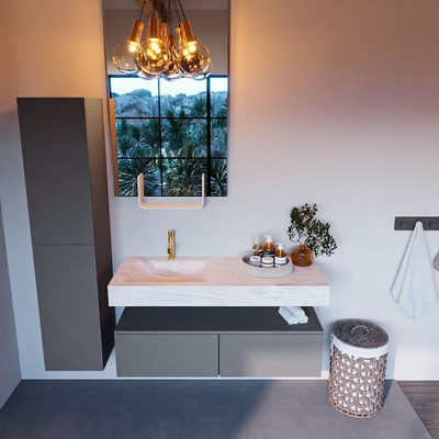 Mondiaz ALAN-DLUX Ensemble de meuble - 120cm - meuble Plata mat - 2 tiroirs - Lavabo Cloud Ostra suspendu - vasque gauche - 1 trou de robinet