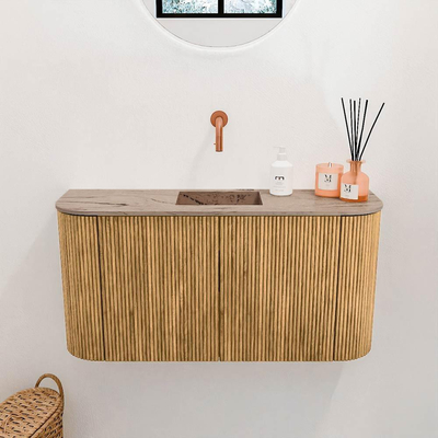 Mondiaz JOYA-DLUX 83.2cm toiletmeubel - ronding links en rechts kleur Oak - Wastafel FAYE positie Midden Zonder kraangat kleur Arena.