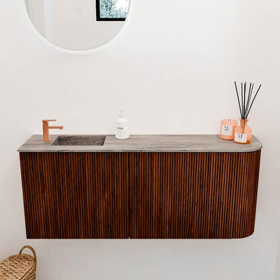 Mondiaz JOYA-DLUX 101.6cm toiletmeubel - ronding rechts kleur Ruby - Wastafel FAYE positie Links 1 kraangat kleur Oza.