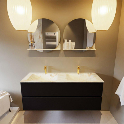 Mondiaz VICA-DLUX Ensemble de meuble de salle de bain - 130cm - meuble sous-vasque urban - 2 tiroirs - lavabo encastré cloud double - 2 trous de robinet - version haute de 60cm - frape