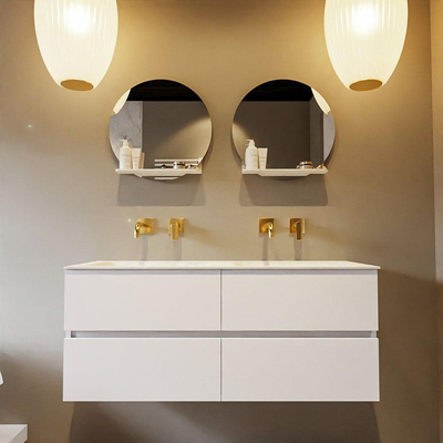 MONDIAZ VICA-DLUX Ensemble meuble de salle de bains - 120cm - meuble bas talc - 4 tiroirs - lavabo encastré cloud double - sans trous de robinet - version haute 60cm - opalo