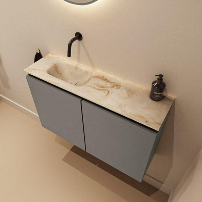 MONDIAZ TURE-DLUX Meuble WC 80 cm Smoke. EDEN lavabo Frappe position gauche. Sans trou de robinet.