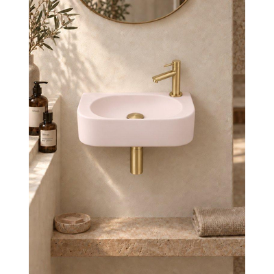 QeramiQ Fuente pack lave-mains – demi-rond – 40 x 22 x 12 cm – céramique lin – perçage à droite – façade lisse