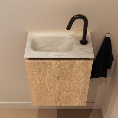 MONDIAZ TURE-DLUX Meuble de toilettes 40 cm Washed Oak. Lavabo EDEN Ostra position gauche. Avec 1 trou de robinet.
