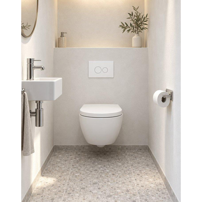 QeramiQ Dely Swirl Compact Toiletset - inbouwreservoir QeramiQ flush - 25mm zitting - kunststof bedieningsplaat glans wit - ronde knoppen - mat wit