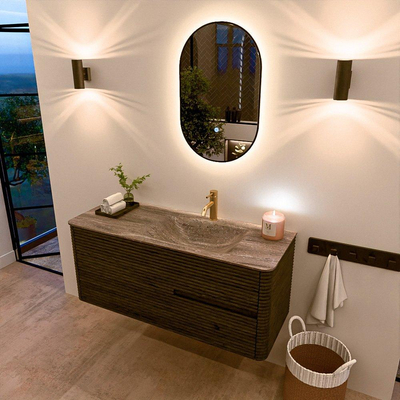 Mondiaz CIRO-DLUX Ensemble de meubles de salle de bains - 120x45x50cm - Plan vasque solid surface Oza - 1 lavabo à droite - 1 trou de robinet - 2 tiroirs - Shadow