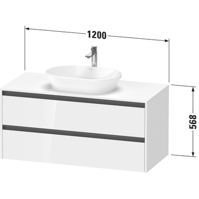 Duravit ketho 2 meuble de lavabo avec plaque de console avec 2 tiroirs 120x55x56.8cm avec poignées anthracite basalte mate