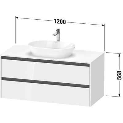 Duravit ketho 2 meuble sous lavabo avec plaque console avec 2 tiroirs 120x55x56.8cm avec poignées anthracite chêne naturel mate