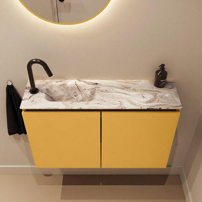 MONDIAZ TURE-DLUX meuble de toilettes 80cm Ocher. Lavabo EDEN Glace position gauche. Avec 1 trou de robinet.