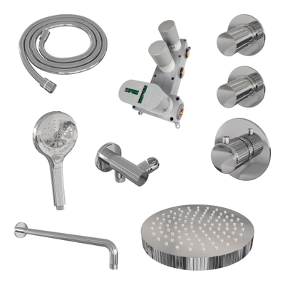 BRAUER Stripe Thermostatique Douche de pluie encastrée - SET 05 - pomme de douche 25cm - bras mural courbé - douchette 3 positions - flexible de douche - coude mural - chrome