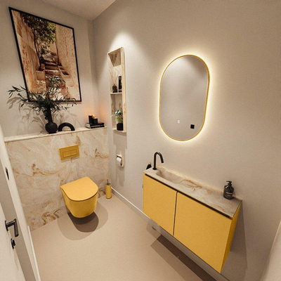 MONDIAZ TURE-DLUX Meuble toilette - 80cm - Ocher - EDEN - vasque Frappe - position gauche - 1 trou de robinet