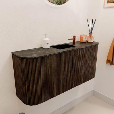 Mondiaz JOYA-DLUX 93.2cm toiletmeubel - ronding links en rechts kleur Walnut - Wastafel FAYE positie Midden 1 kraangat kleur Lava.