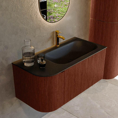 Mondiaz KURVE Badkamermeubelset - 95x46x40cm - 1 lade - 1 deur - wastafel solid surface - rechts - 1 kraangat - Ruby