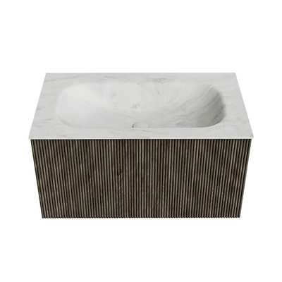 Mondiaz KURVE-DLUX Ensemble de meuble de salle de bains - 80x46x40cm - 1 tiroir - lavabo solid surface - central - sans trou de robinet - Shadow