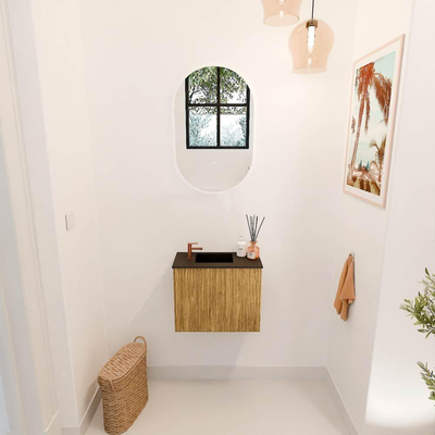 Mondiaz JOYA 50cm toiletmeubel - kleur Oak - Wastafel FAYE positie Links 1 kraangat kleur Urban.