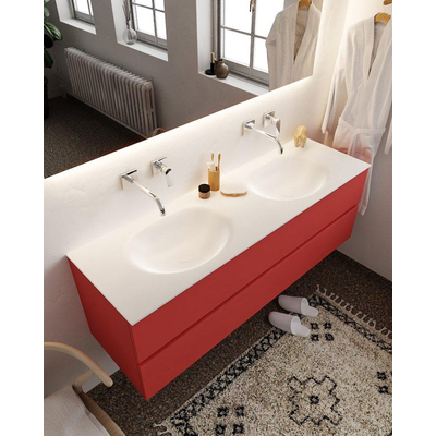 Mondiaz VICA ensemble de meuble de salle de bain - 150cm - meuble sous-vasque fire - 2 tiroirs - lavabo moon double - sans trou de robinet version XL 60cm de haut