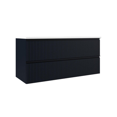 Saniclass Prime Blend Meuble de salle de bain - 120x55x46cm - 2 vasques rectangulaires en céramique blanc - 2 trous de robinet - 2 tiroirs - miroir rectangulaire - mat marine bleu