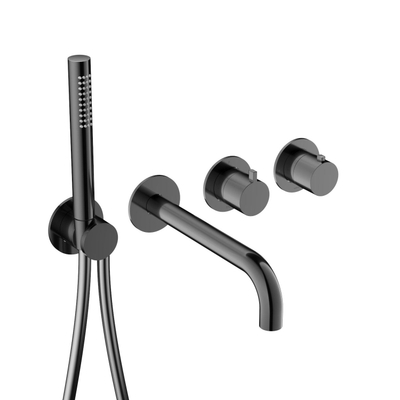 Hotbath Ace Partie apparente - pour mitigeur thermostatique encastré - 2 voies - inverseur avec arrêt - bec - douchette - flexible de douche - Noir poli PVD