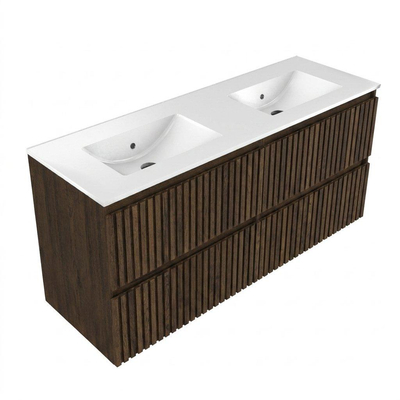 Saniclass Holz Atelier Badkamermeubelset - 140x45x60cm - keramische wastafel wit - 2 wasbakken - 2 kraangaten - 4 lades - Charcoal