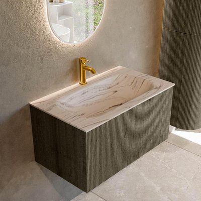 MONDIAZ KURVE-DLUX Meuble de salle de bains 80 cm couleur Shadow avec 1 tiroir et 0 portes. Lavabo BIG SMALL Centre 1 trou de robinet Nata.