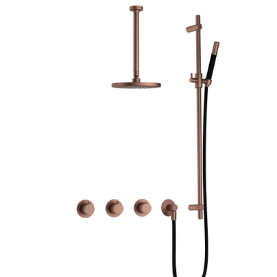 Hotbath Cobber IBS70 Regendoucheset - inbouw - 30cm plafondarm - 20cm ronde hoofddouche - staafhanddouche - glijstang - PVD - koper geborsteld