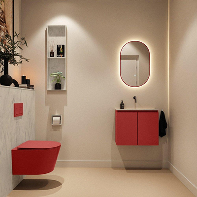 MONDIAZ TURE-DLUX Meuble toilette - 60cm - Fire - EDEN - vasque Opalo - position centrale - sans trou de robinet