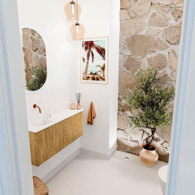 Mondiaz JOYA 101.6cm toiletmeubel - ronding rechts kleur Oak - Wastafel FAYE positie Links Zonder kraangat kleur Talc.