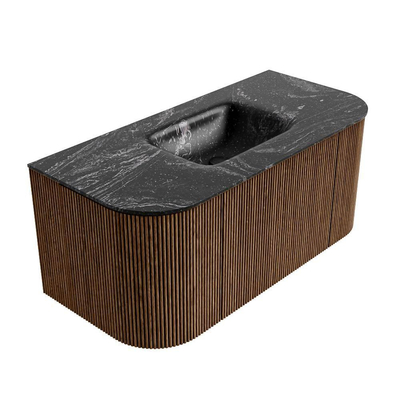 MONDIAZ KURVE-DLUX 100cm Meuble salle de bain avec module 25 G et D - couleur Walnut - 1 tiroir - 2 portes - vasque GRUNNE centre - 1 trou de robinet - couleur Lava