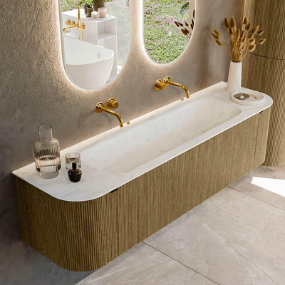 Mondiaz KURVE-DLUX Badkamermeubelset - 170x46x40cm - 1 lade - 2 deuren - wastafel solid surface - midden - zonder kraangat - Dusk
