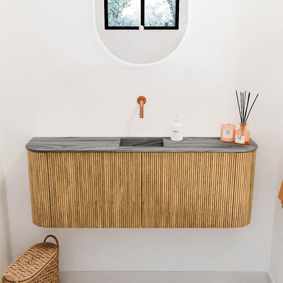 Mondiaz JOYA-DLUX Meuble de salle de bains - 113,2 cm - arrondi gauche et droite couleur Chêne - Vasque FAYE position Milieu Sans trou de robinet couleur Sombra